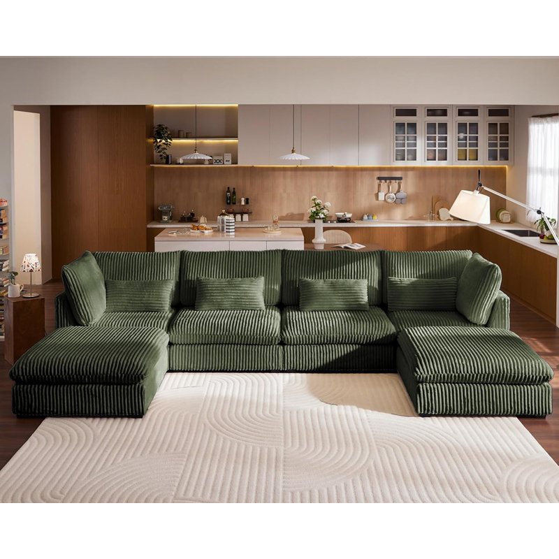 Cloud Sofa Sectional Oversized Modular Sofa,160" 6 Seater Corduroy Wide Seat Sectional with Reversible Chaise,Big Sleeper Sofa Bed with Ottoman,
