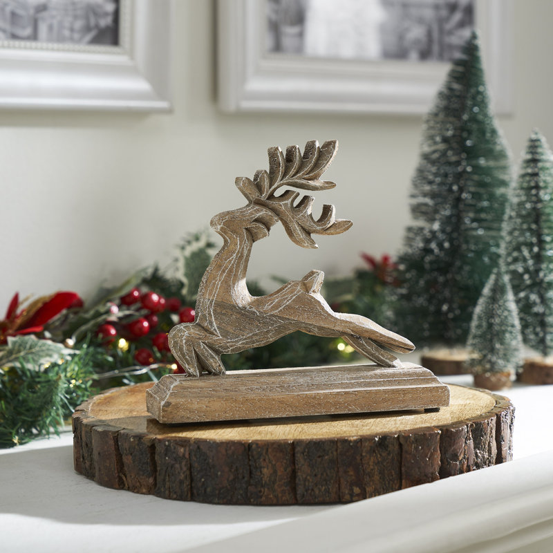 Feathered Finish Wooden Reindeer 7x6.5x2