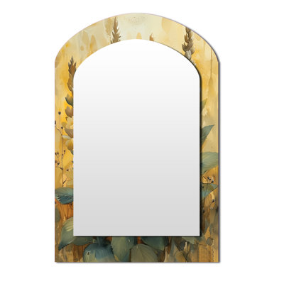 White Green Whispers Of Love Wildflowers - Large Arched Wall Mirror On Metal