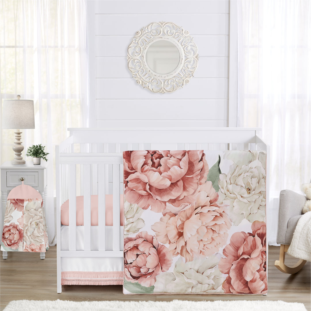 Peony Floral Garden Pink and Ivory 4 Piece Crib Bedding Set by Sweet Jojo Designs (Set of 4) Sweet Jojo Designs