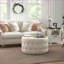 Repose-pieds capitonné rond 31,5 po pour le salon, beige - Polyester