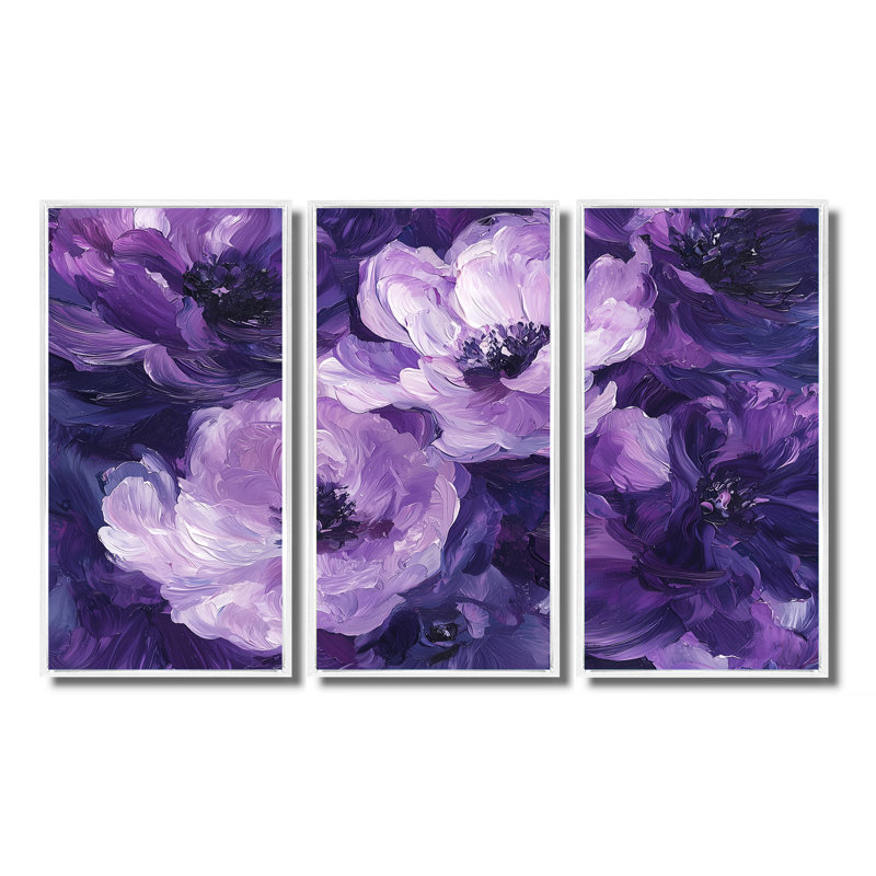 Mauve pivoines dansant de l'élégance I - Art mural pivoines - 3 panneaux, H 28 po x l 36 po, Blanc