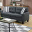 Moderne 2 pièces dans le salon - Polyfibre lustré gris anthracite et avec structure en pin massif, base en contreplaqué, canapé-coussin, dossier, coussins à rayures, pieds en bois pour la zone
