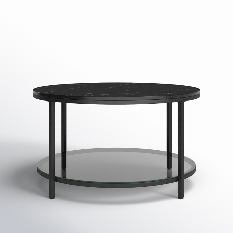 Aubra Round Coffee Table with Storage, Black