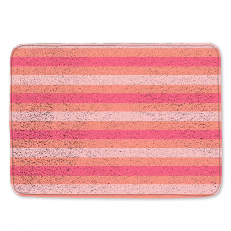 Tapis de bain rose à rayures orange, L 34 po x L 21 po