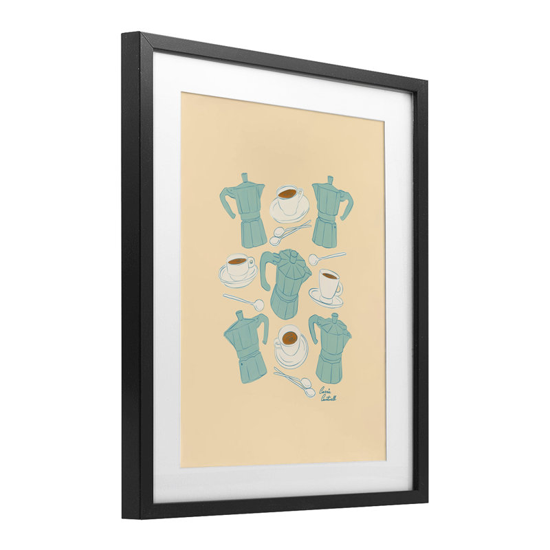 «Espresso & Moka Pots», reproduction encadrée sous verre, conception de Carrie Cantwell, H 21 po x l 17 po, Cadre noir minuit