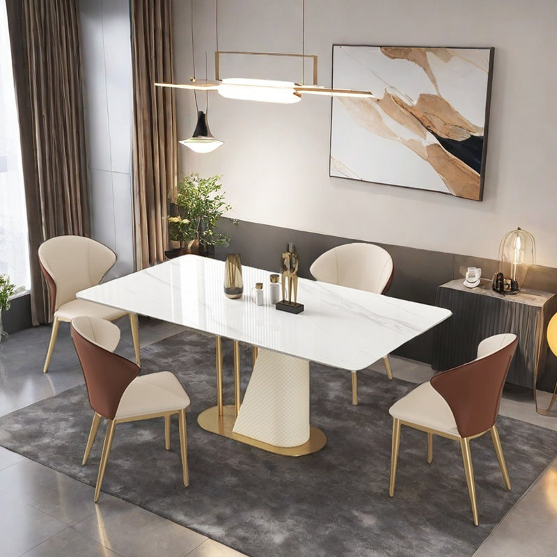 Luxury modern simple rectangular dining table sets, 29.5"H x 70.9"L x 35.4"W