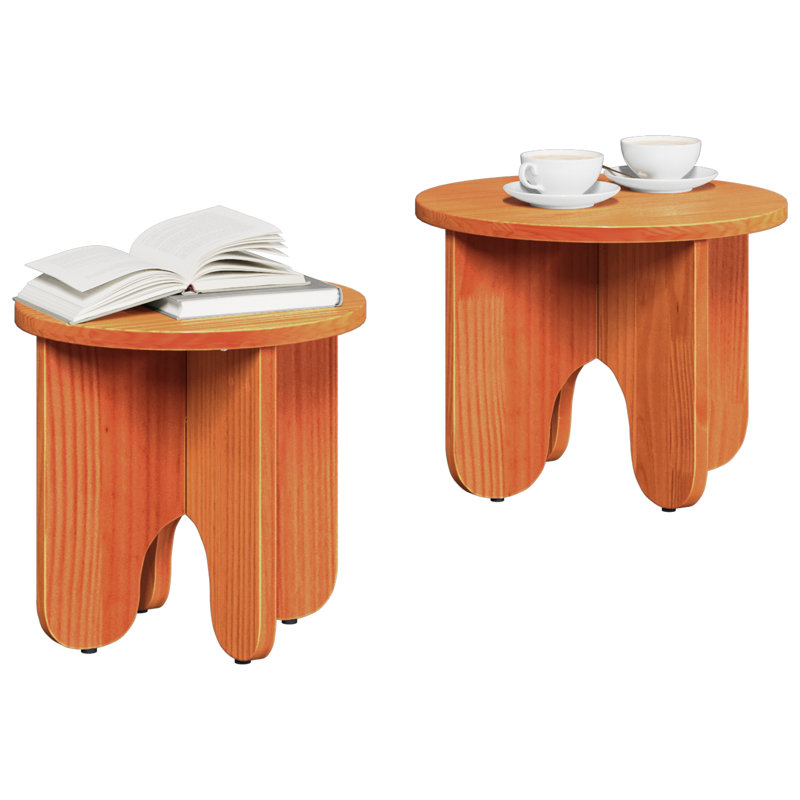 Coffee Table Solid Pine wood Round Modern Living Room Low Indoor, Wax Brown