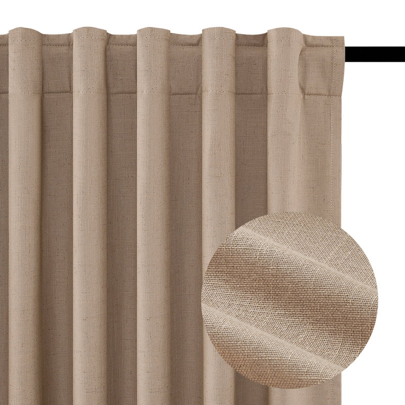 Dennan 100% Blackout Thermal Insulated Linen Drapes,Back Tab Hooks Drapes (Set of 2,With Hooks), 52" W x 84" L, Linen