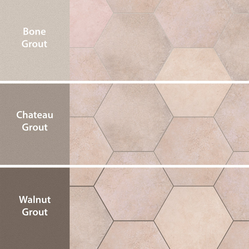 Heritage Hex 7" x 8" Porcelain Stone Look Wall & Floor Tile, Rose