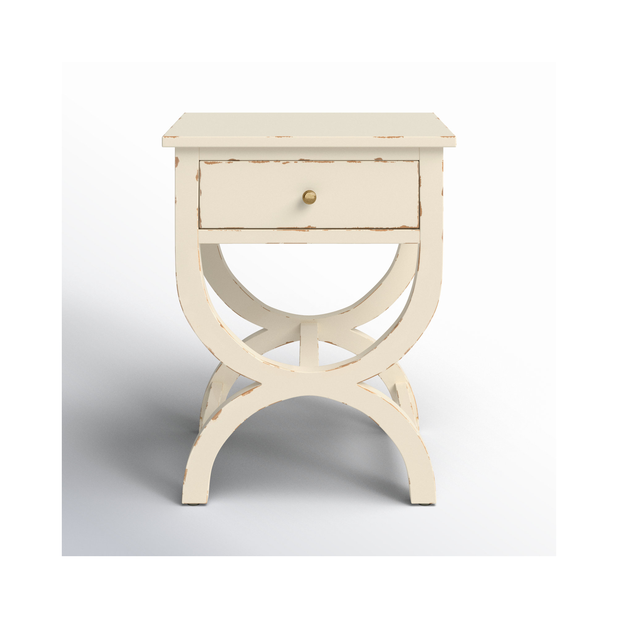 Floris End Table With Storage, Distressed Vanilla