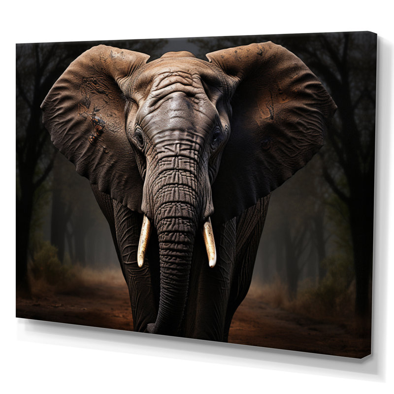 Éléphant harmonie en monochrome I - reproduction sur toile, H 24 po x l 32 po x P 1 po, Toile tendue