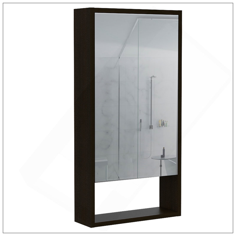 Armoire à pharmacie Modesto, une tablette ouverte, armoire à miroir avec deux tablettes intérieures, Noir
