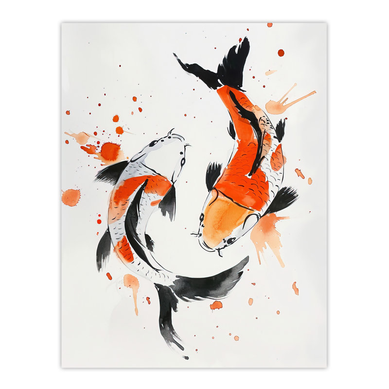 Two Koi Carp Fish Orange Watercolour Wall Art Print