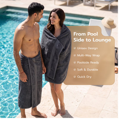 Lot de 2 draps de bain géants, 100 % coton peigné filé à l'anneau, 89 x 178 cm, doux, absorbants, séchage rapide, gris
