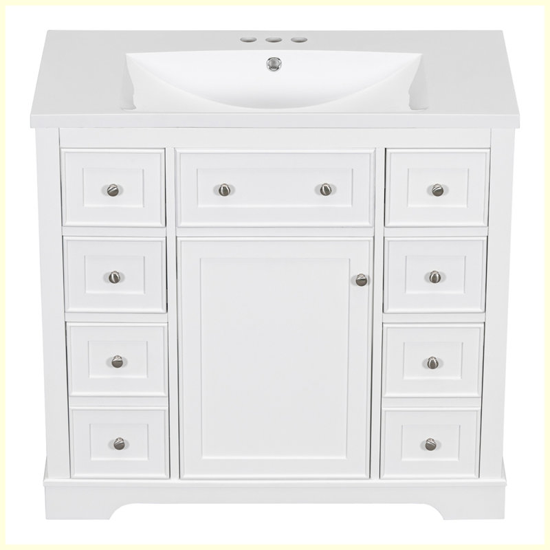 Ensemble de meuble-lavabo moderne avec lavabo et six tiroirs, Blanc / Blanc