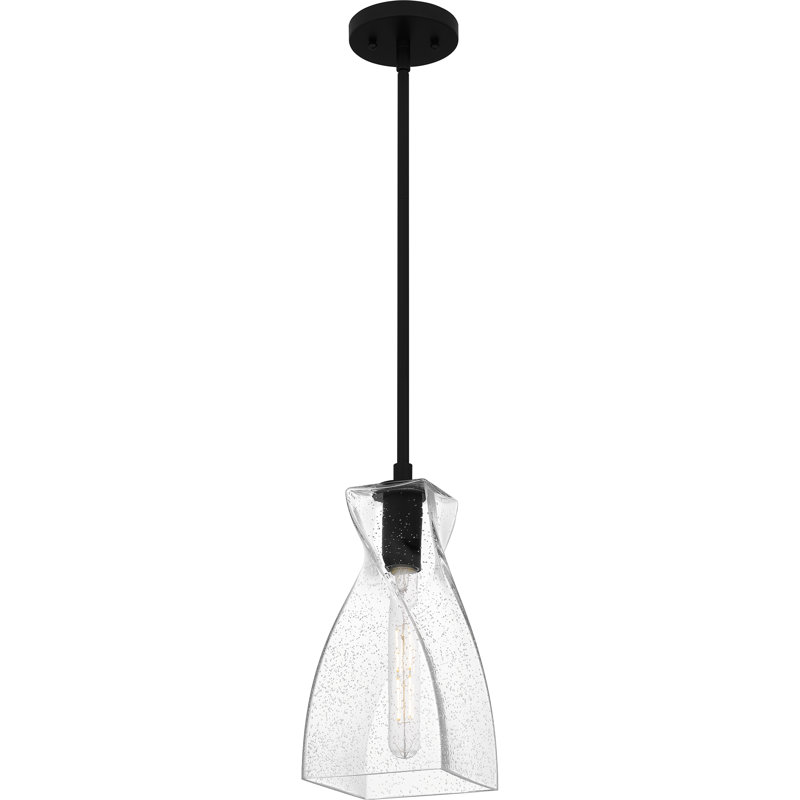 Stetson Matte Black and Clear Seedy Glass Mini Pendant Light
