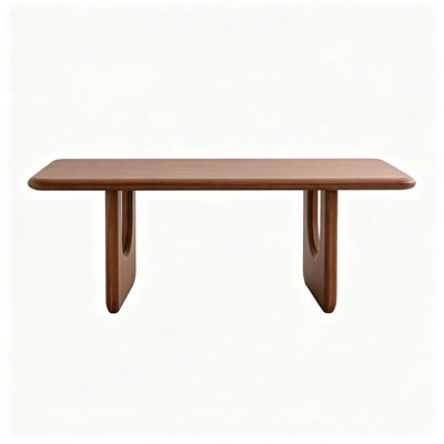Rectangular Wood Coffee Table, Walnut Brown Finish, Modern Minimalist Mid‑Century Cocktail Table with U‑Shaped Legs, Freestanding Center Table for Liv