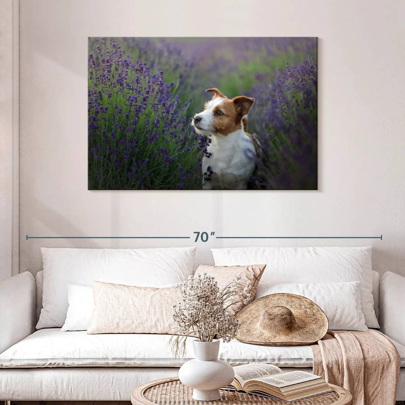 Crowle Jack Russell et lavande, H 30 po x l 45 po
