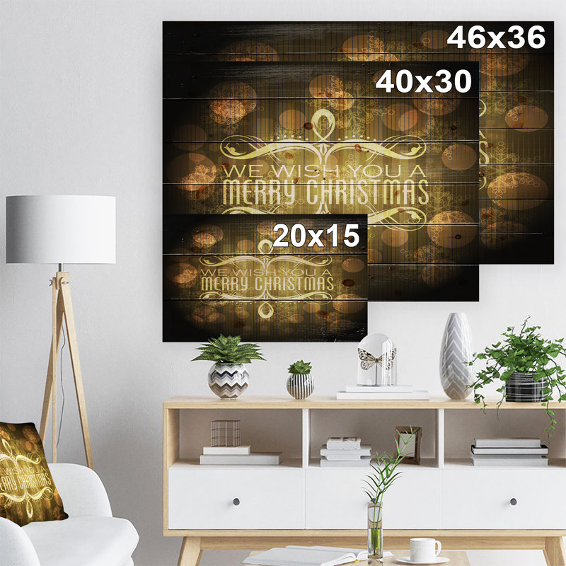« Merry Christmas Wish on »-impression d’art textuel, H 30 po x l 40 po x P 1,5 po, Bois