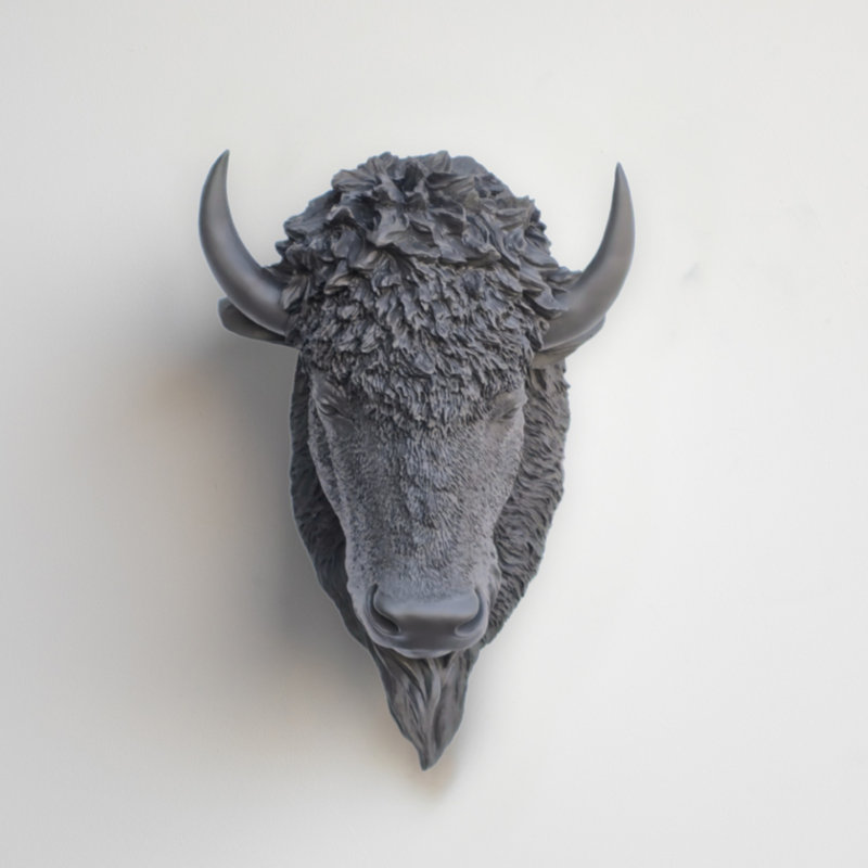 Décoration murale fausse tête de bison taxidermie, Étain Roycroft