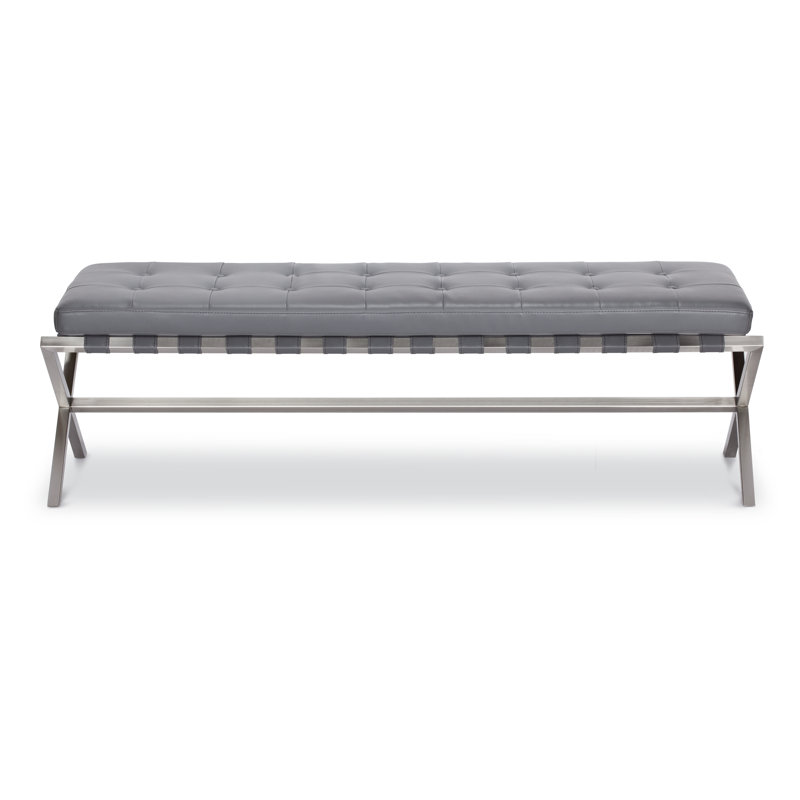 Banc en cuir végétalien de 56 po Canton, Gris / base en acier inoxydable brossé