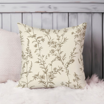 Botanical Neutral Beige Floral Pattern XIII Cottage Throw Pillow Cover