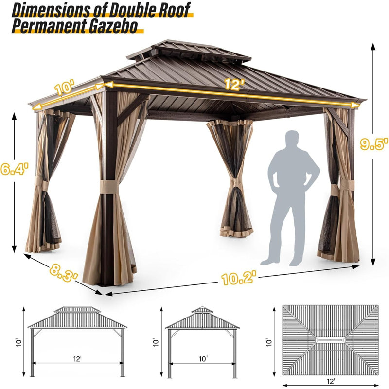 Pavillon de toit en métal robuste à toit rigide avec cadre en aluminium