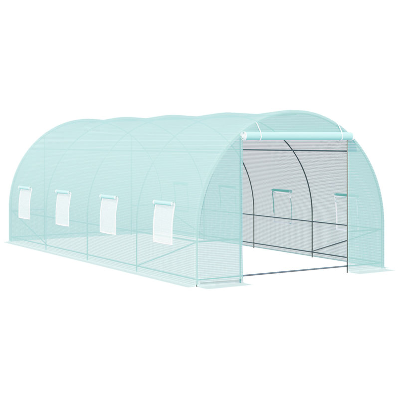 20' X 10' X 7' Walk-In Tunnel Greenhouse, Garden Warm House, Large Hot House Kit With 8 Roll-Up Windows & Roll Up Door, Steel Frame
