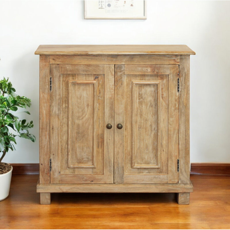 34" Light Brown Solid Wood Sideboard with Two Doors