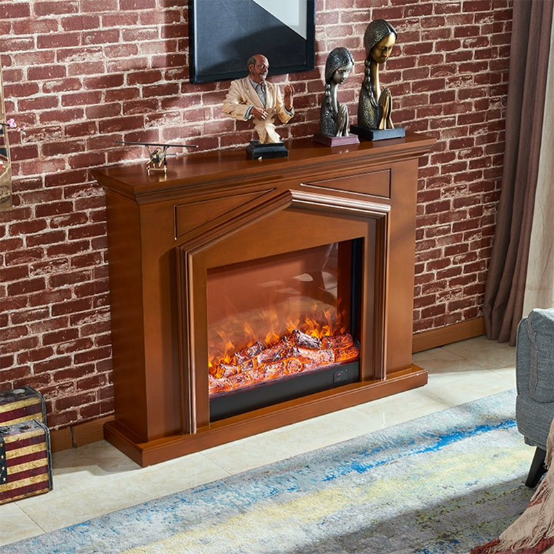 Foyer électrique en bois massif, Brun, H 40,16 po x l 47,24 po x P 12,99 po