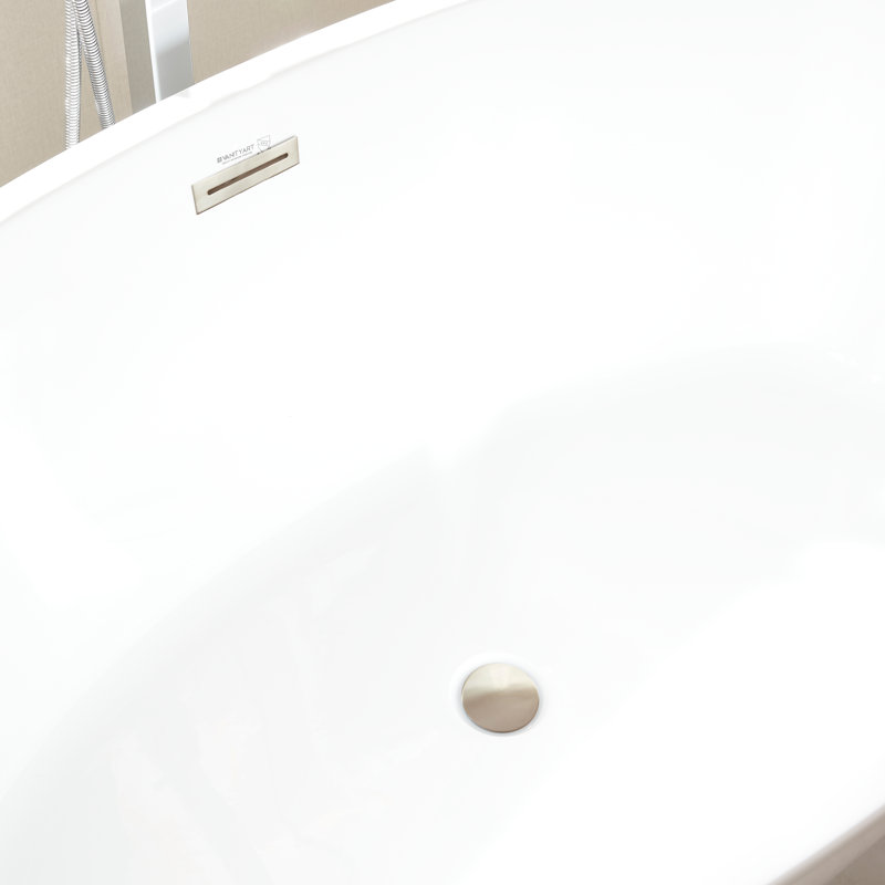 Baignoire autoportante en acrylique, Blanc / nickel brossé, H 22,8 po x l 31,9 po x L 55,1 po