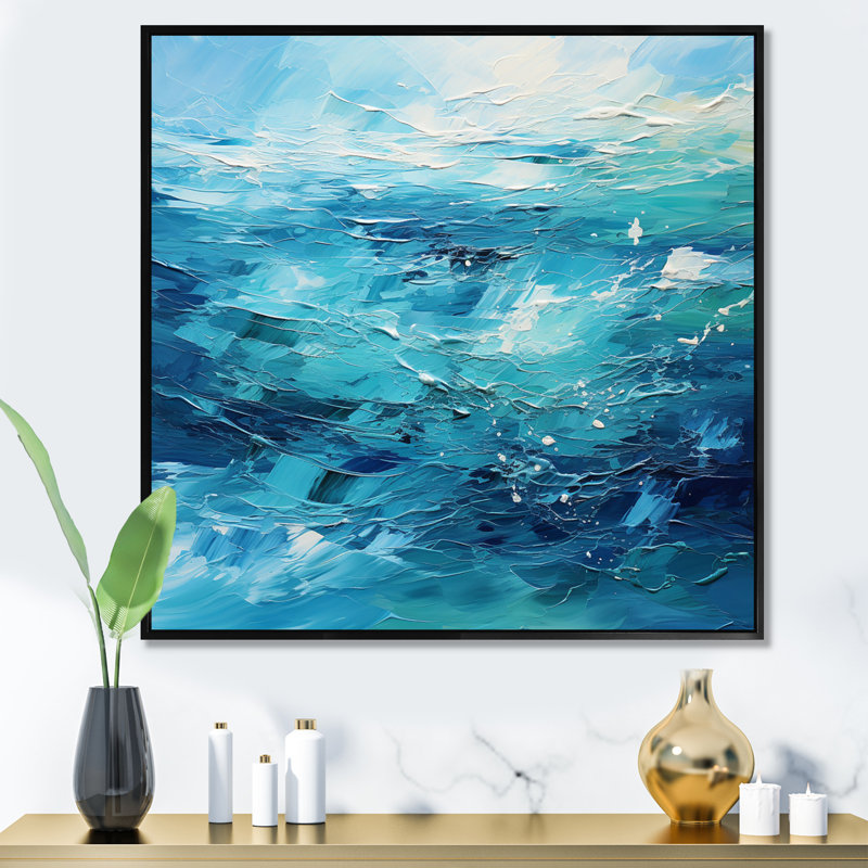 Cerulean Seascape I - Abstract Landscape Canvas Art Print, H 24 po x l 24 po, Cadre flottant noir