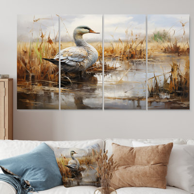 Misty Marsh Duck V - Art mural 4 pièces pour salon