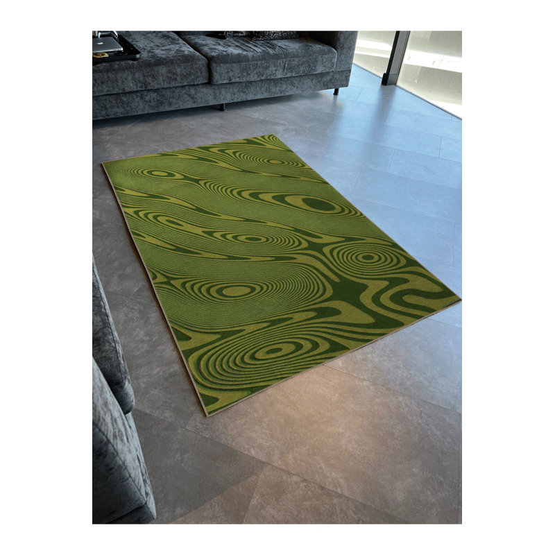 Tapis décoratif vert à motif abstrait en spirale, Sous-tapis rectangulaire 2 pi 6 po x 4 pi 11 po