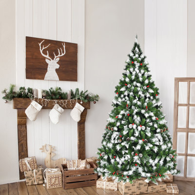 Arbre de Noël blanc / vert pin floqué / givré / cachemire réaliste avec lumières DEL