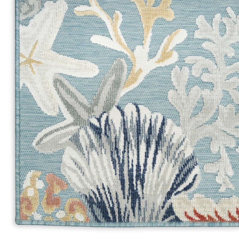  Suncoast 7'10" x 9'10" Teal Multicolor Coastal, Nautical & Beach Rug, Rectangle 7'10" x 9'10", Multicolor Teal