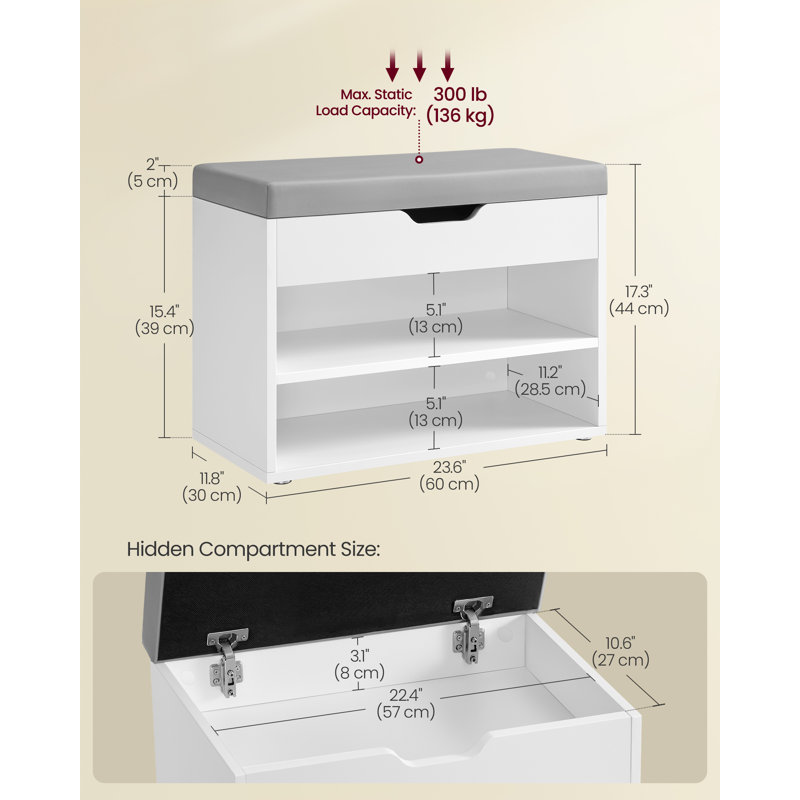 Saer Storage Bench, White, Grey