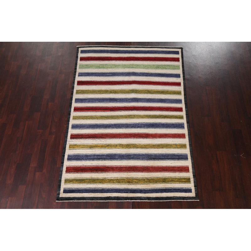 Tapis persan moderne à rayures Gabbeh 5 x 8