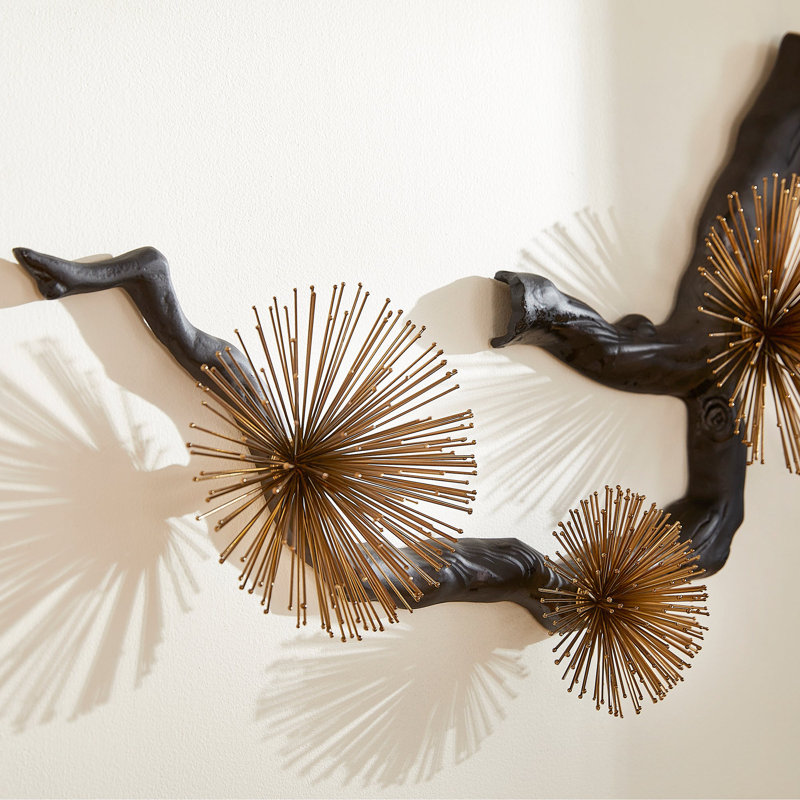 Ichiyo Black and Gold Metal Wall Decor with Floral Accents