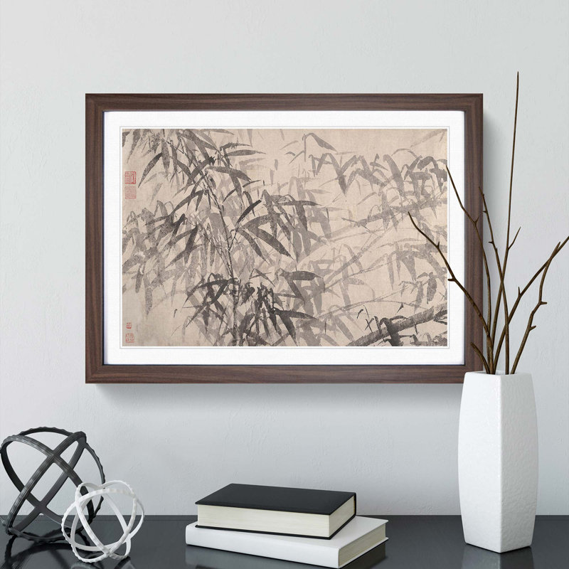 A Bamboo Plant by Tang Yin - Single Picture Frame Painting, Walnut Framed, 33cm H x 45cm W x 2cm D