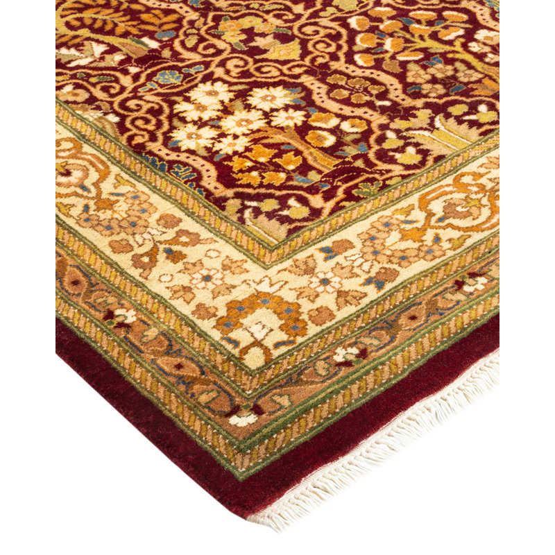 Tapis unique noué à la main Keenan - rouge, 2 pi 8 po x 18 pi 10 po