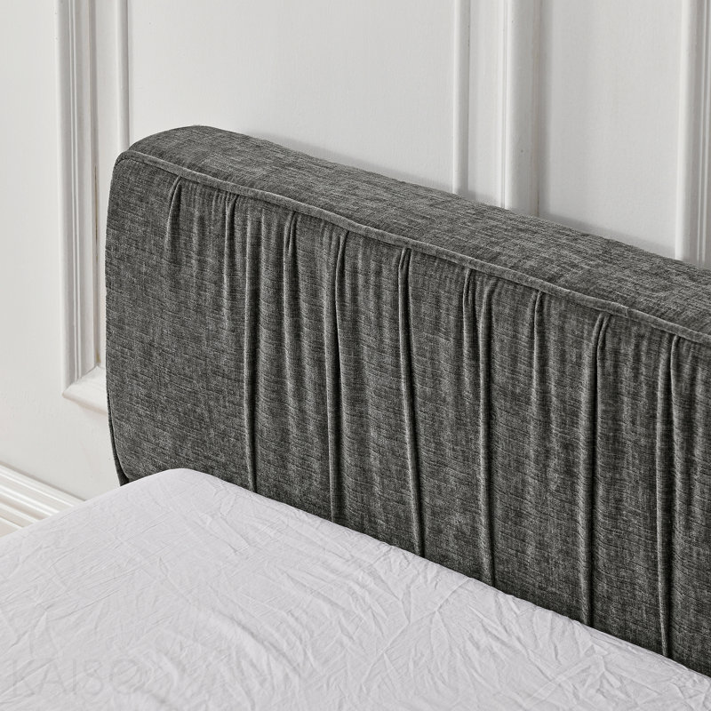 Queen Size Upholstered Design Bed Frame With Chenille Fabric With Pleated Design,Grounded Queen Size Platform Bed Frame With Headboard And Solid Frame. With No Box Spring Needed Feature-Grey
