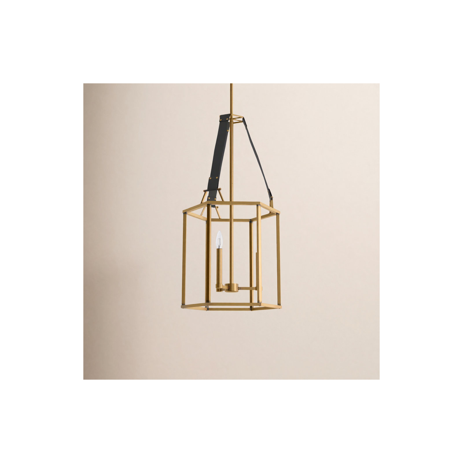 3 - Light Metal Dimmable Lantern Chandelier, Heritage Brass/Black