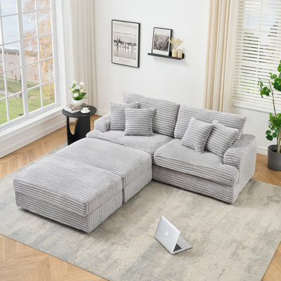 89" Modern 3 Seat Sofa Upholstered Corduroy Couch With Throw Pillows And Ottoman Suitable For Living Room, Bedroom, Office