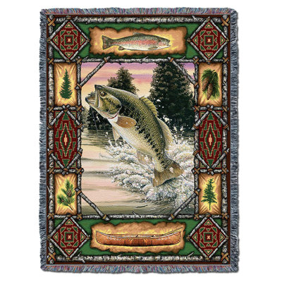 Pure Country Weavers Bass Lodge Blanket by Terry Doughty - Fish Wildlife Cabin Gift Tapestry Throw Woven from Cotton - Made in the USA (72x54)