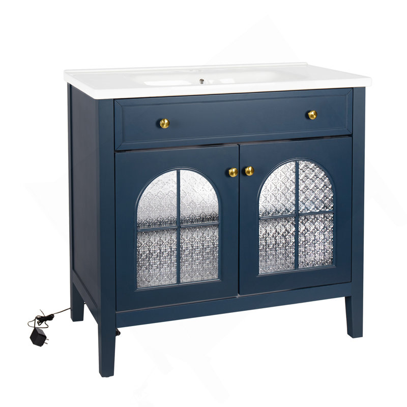 35.6" Bathroom Cabinet, Only Cabinet, Blue, Blue