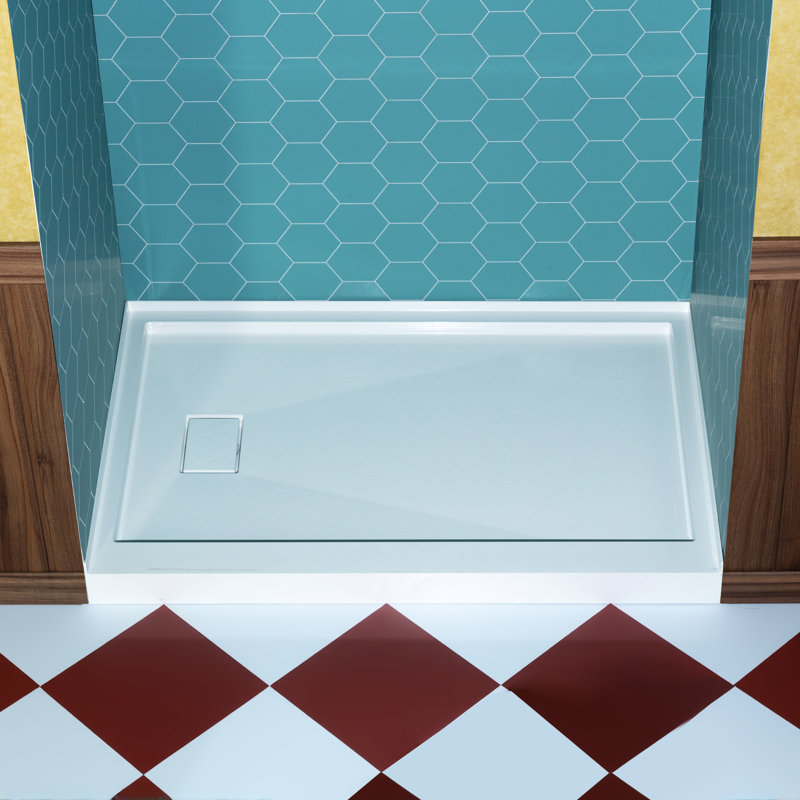WOODBRIDGE 60 In. X 30 In. Solid Surface Shower Pan Base In White, Alcove Installation With Drain Options, Slip-Resistant & Mold-Resistant
