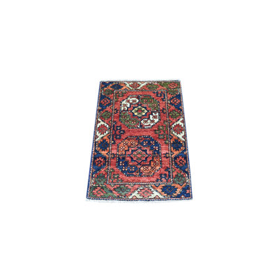 Tapis rouge en laine organique noué à la main 2 pi x 3 pi avec pieds d'éléphant Ersari 71A80538D4614E118EAA818DE2988737