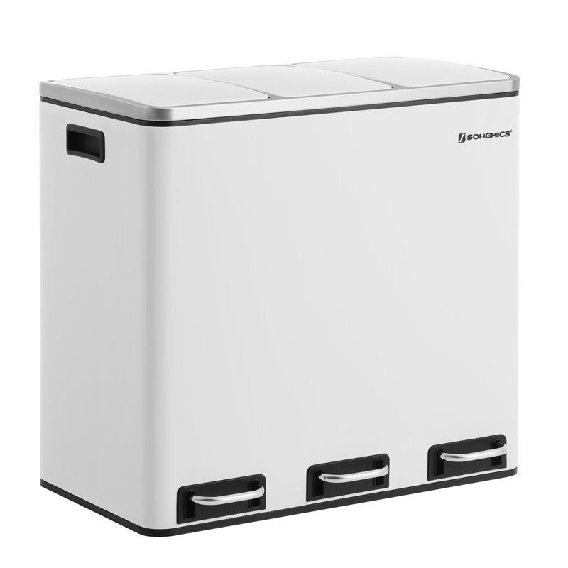 Steel Step On Multi-Compartment Rubbish & Recycling Bin - 54L, White